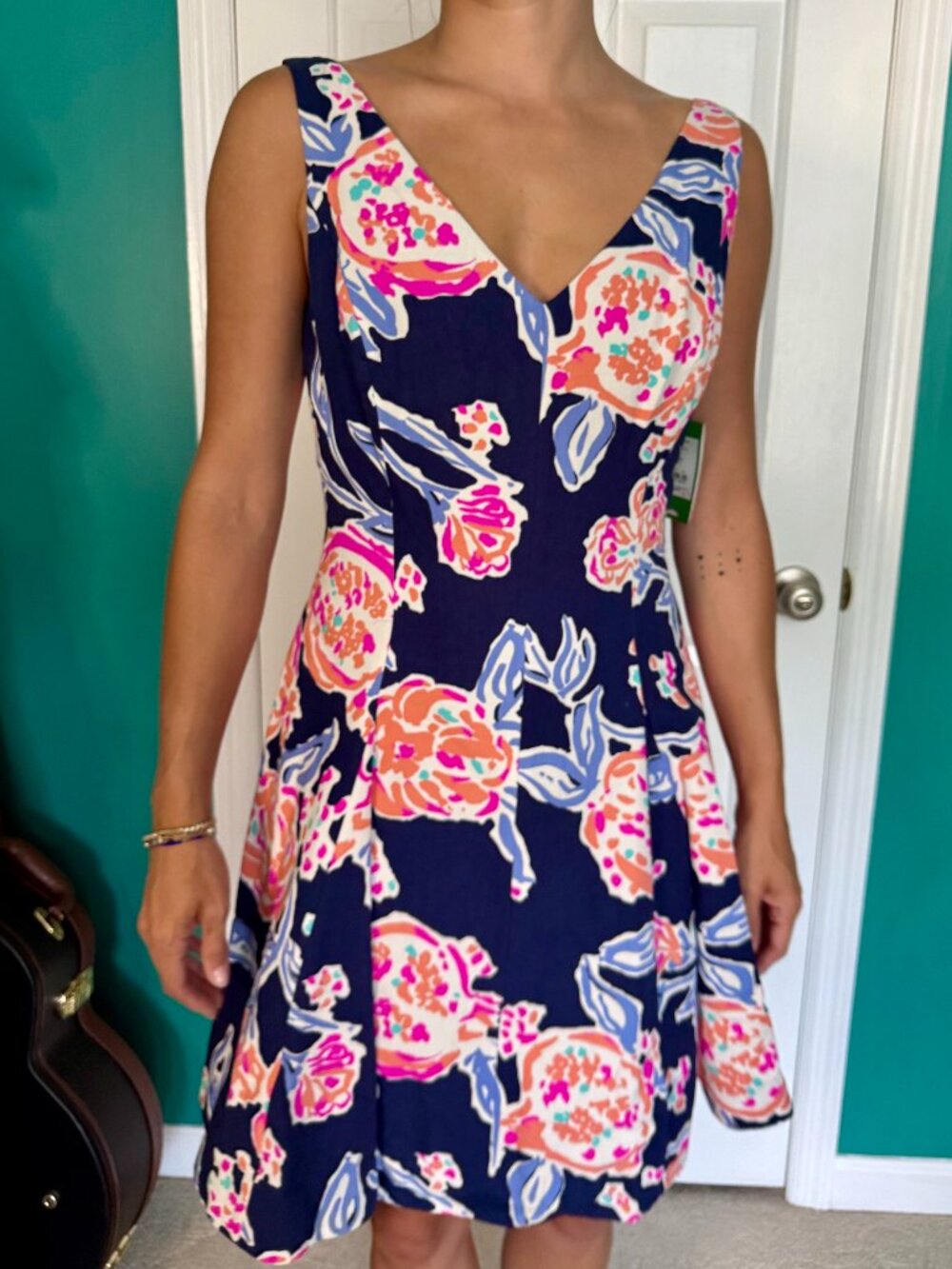 Lilly Pulitzer Clove Dress Bright Navy Pom Poms Floral 10